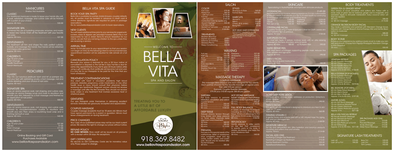 Bella Vita Spa & Salon Pricing